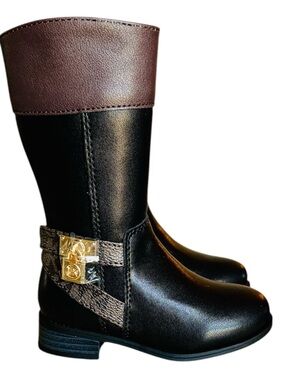 Michael Kors Kids Black and Brown Leather Zip Riding Boots